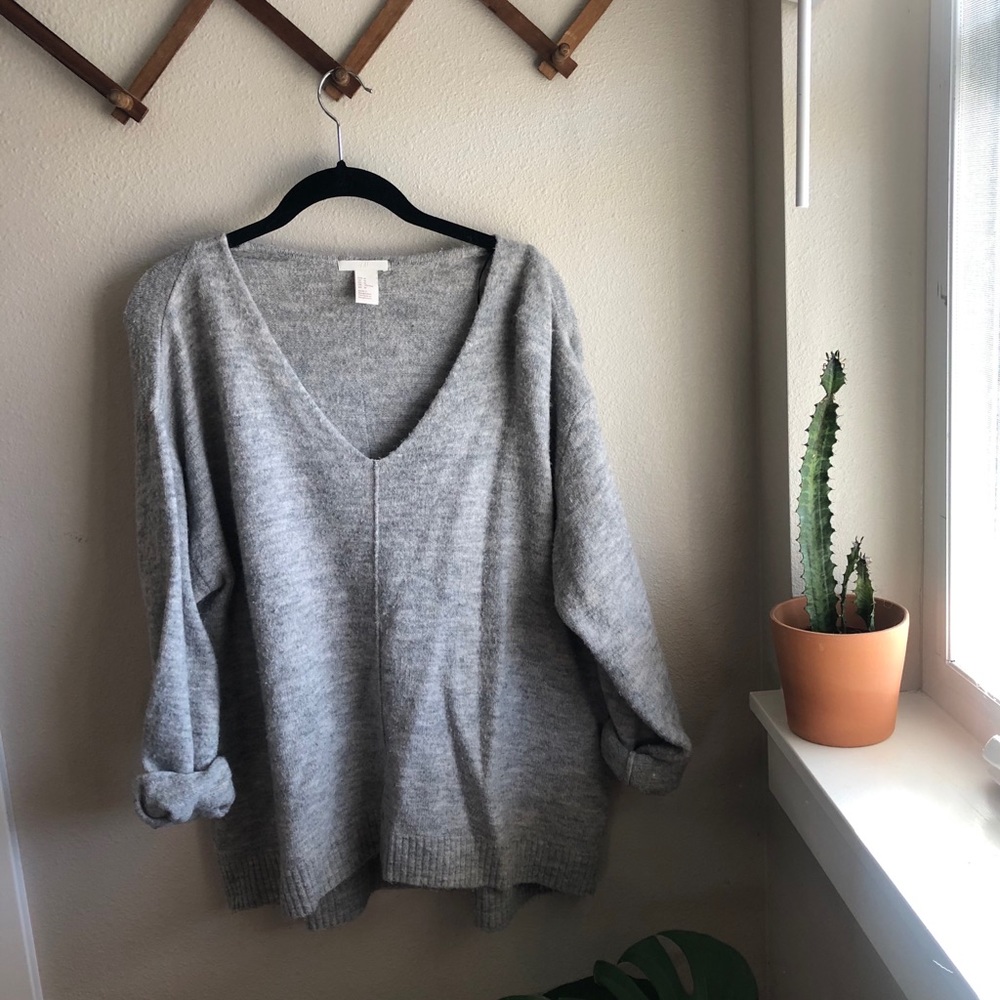 V Neck Gray Sweater